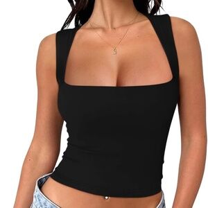 Women's Square Neck Going Out Crop Tops Double Lined Cute Basic Tank Tops
